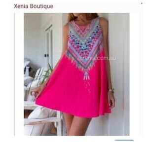 Xenia Boutique Pink Print Summer Dress Party Beach sz US 2
